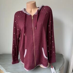 Ruby Rd Size Small Maroon Zipper Sweatshirt NWT